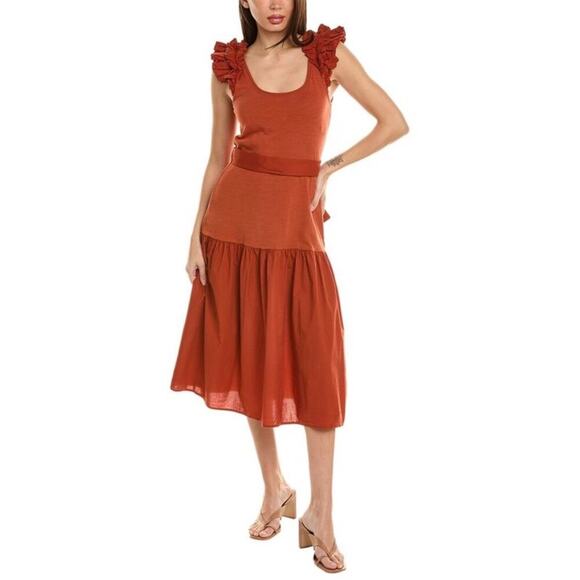 Nation Ltd NWT Everly Frilly Midi Dress in Cayene - size XL - Picture 1 of 8